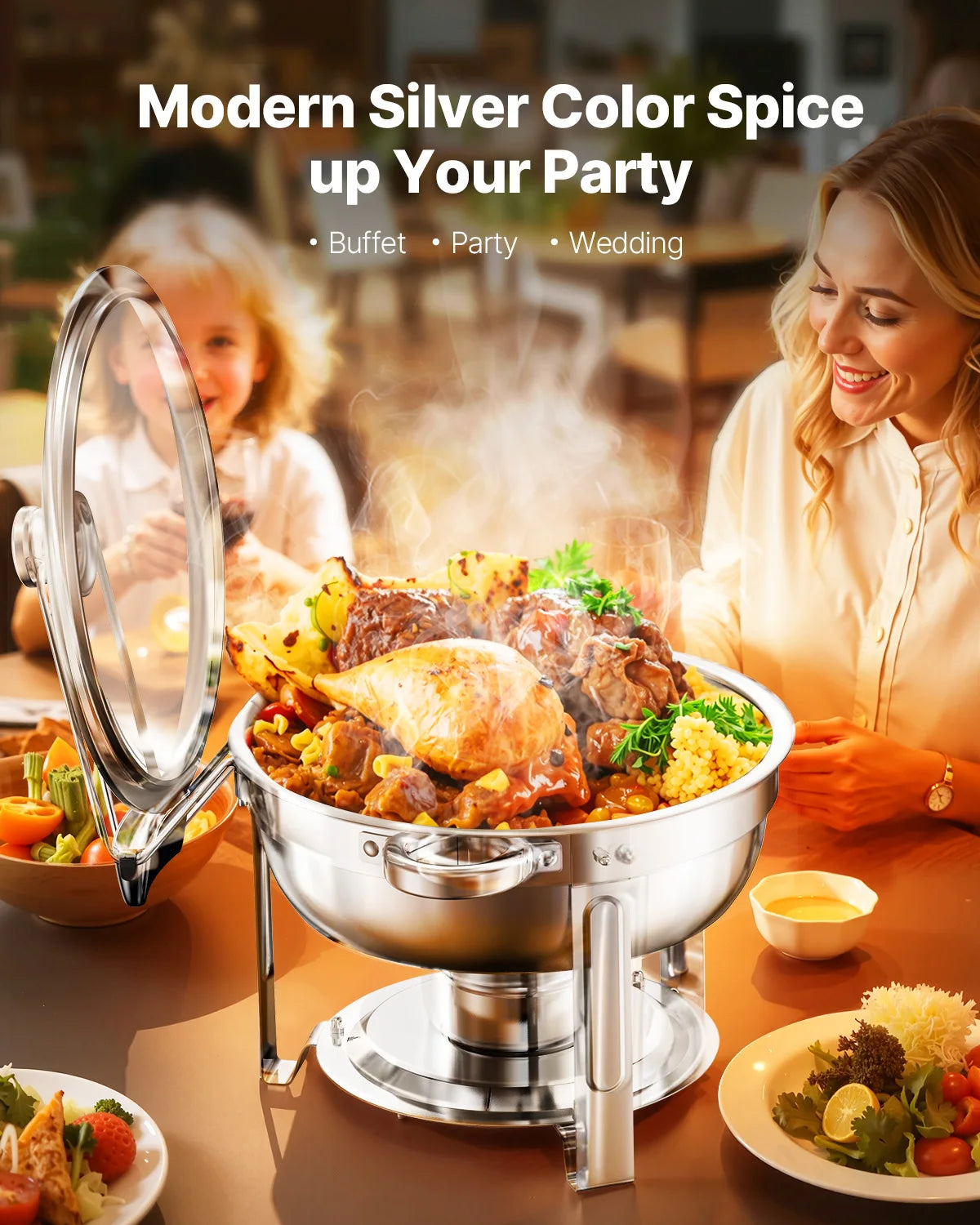 Chafing Dish - Warmhoudplaat - Buffetwarmer Set - Rechaud - Buffet Warmhoudpannen - met Glazen Deksel - voor Feesten & Banketten - Set van 4 - Goud - QUORE