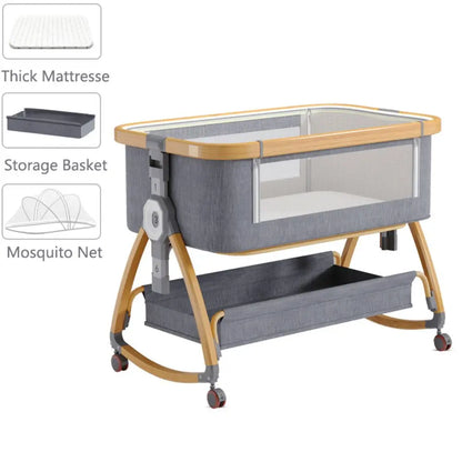 Baby Bed - Cradle - Baby Cradle Electric - Bedside Crib - 3 in 1 - Adjustable - Foldable - Safe - Comfortable - 0-36 months - Gold Gray