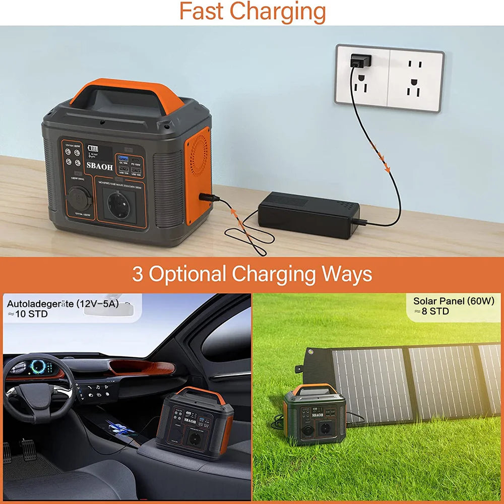 Draagbare energiecentrale generator - Snel opladen 230V -  AC Sockets -  DC Ports en LED zaklamp -  Voor reizen kamperen 300W - 296Wh - Orange