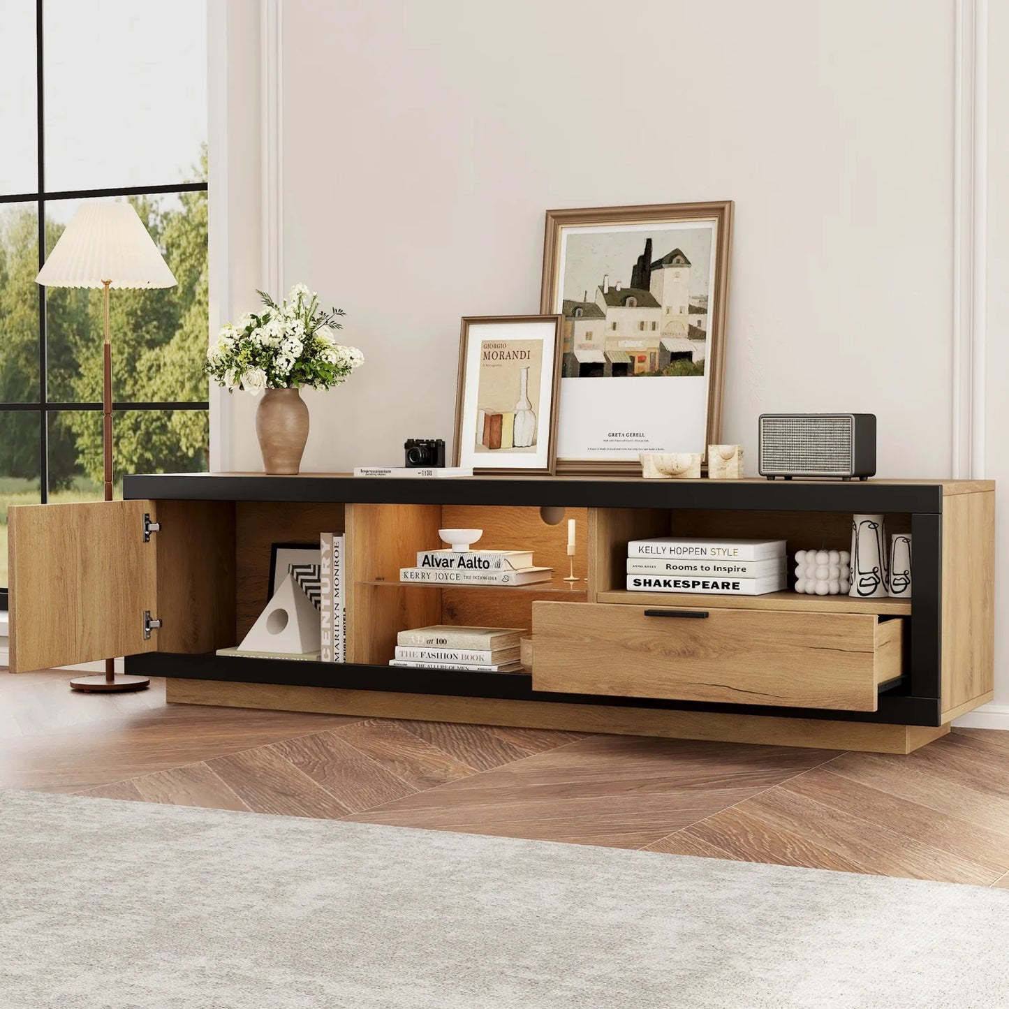TV-Meubel – TV-Kast – Entertainmentmeubel – Tv-Stand – LED-Verlichting Met Smartphonebediening – Geschikt Voor Tv’s Tot 70 Inch - QUORE