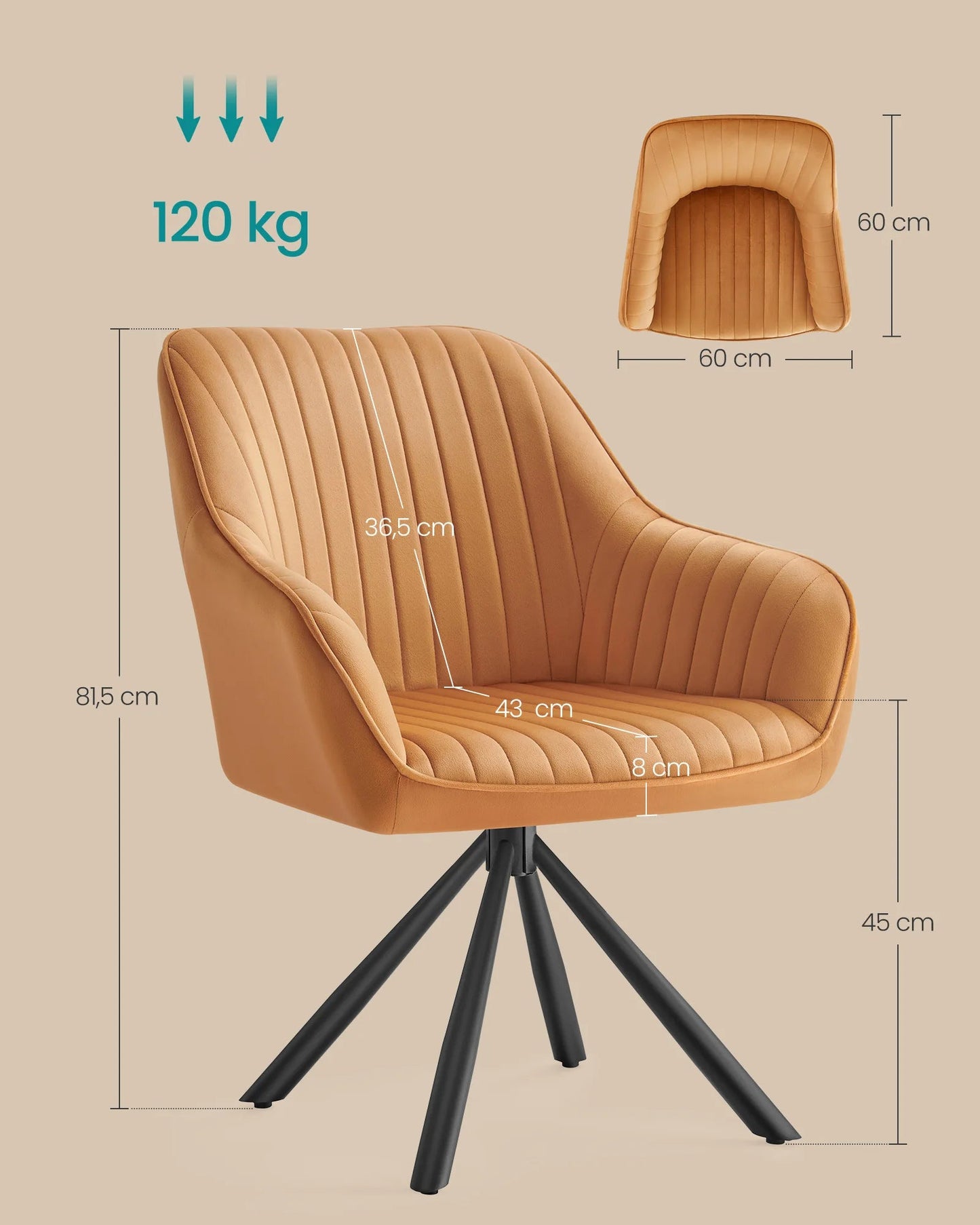 Eetkamerstoelen – Stoelen – Velours Stoelen – Caramel Stoelen – Comfortabele Zitting – Ergonomische Rugleuning