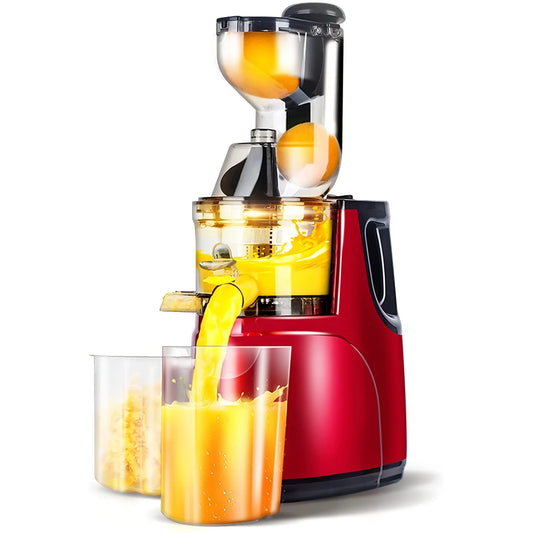 Slow Juicer - Cold Press - Slow Juicer - Slow Masticating Juicer Machine - Cold Press juicer - Raw Juicer for Orange, Apple, Citrus Fruits - Red