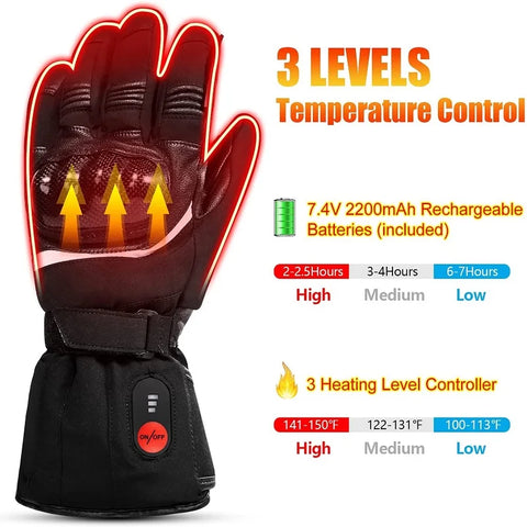 Savior Heat - Heated gloves - Electric heated gloves - Including rechargeable battery - Heated gloves - 7.4V - Waterproof - Windproof - Cotton, leather, PU - Unisex - Size M - Black 
