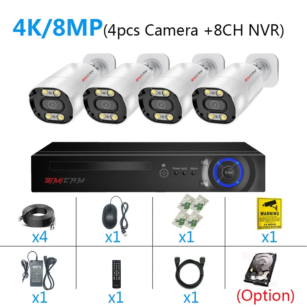 8-Kanaals 4K Beveiligingssysteem – CCTV Camera Set – IP Camera Systeem – Beveiligingscamera’s – NVR Kit – PoE Aansluiting – Gezichtsherkenning & Tweeweg Audio – Metalen Bullet Camera’s