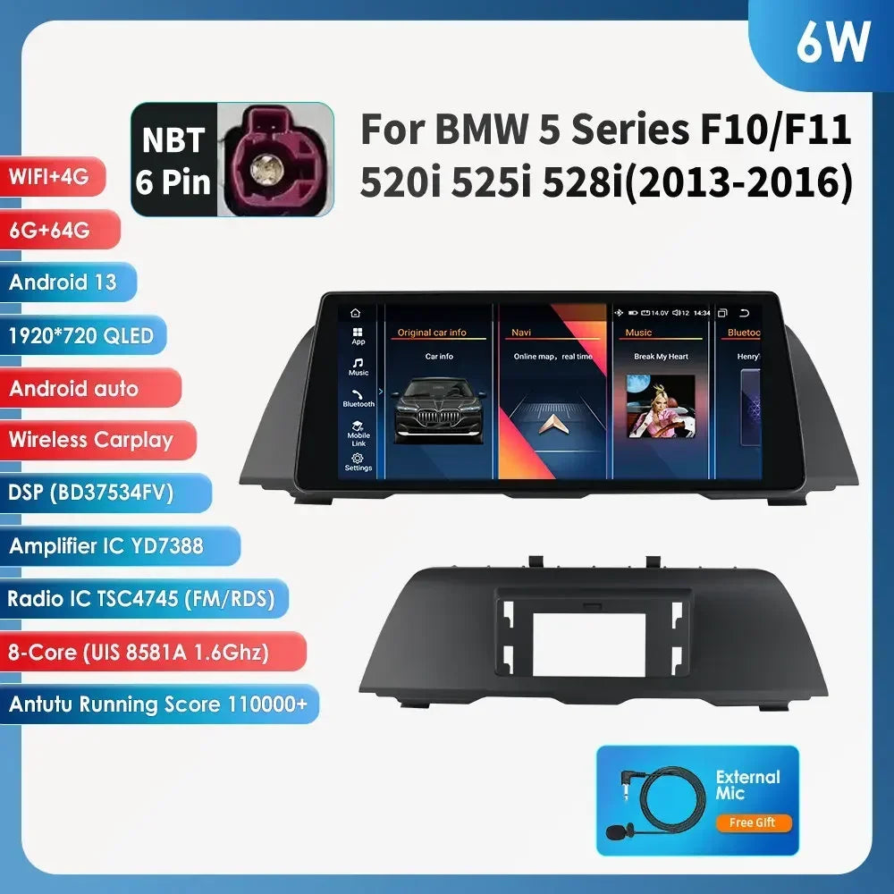 AI Intelligent Player 2din Android Car Radio Multimedia Video Player for BMW 5 Series F10 F11 F12 CIC NBT GPS Nav Carplay 4G RDS
