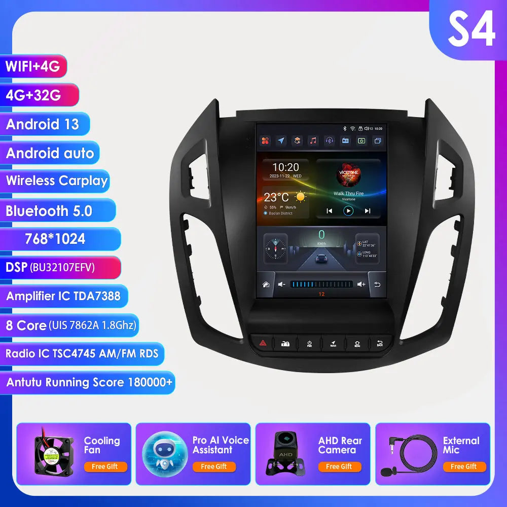 360° Camera – Multimedia Systeem – Auto Navigatie – Touchscreen Radio – 9,7 Inch Android 13 – 4G Internet – Wireless CarPlay – Voor Ford Transit & Tourneo Connect 2013-2018