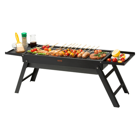 BBQ Grill - Grill Rotisserie Kit - Grillset - BBQ kampvuurgrill - Draagbaar - Kampvuurkookuitrusting - Draagbare houtskoolgrill - platte bovenkant - propaangasgrill - voor buiten koken - 23in - Zwart