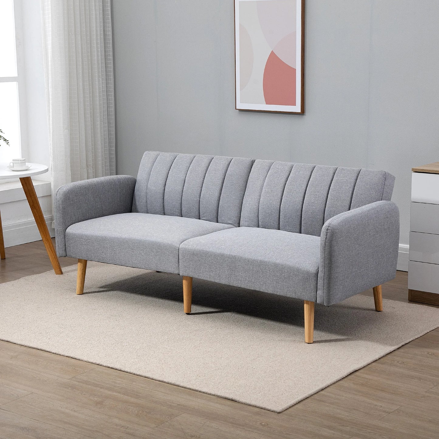 Slaapbank 2-Zits – Verstelbare Sofa Bed met Split-Back Functie – Comfortabele Logeerbed voor Woonkamer - Logeerkamer of Studentenkamer – 173x75x73 cm – Moderne Stijl - Grijze