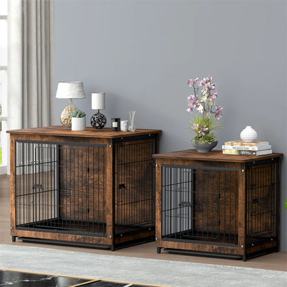 Houten Hondenbench - Hondenkennel Hout - Binnenbench - Dubbele Deur - Hondenhuis - Bijzettafel - Industrieel - 3-in-1 Ontwerp - Klein
