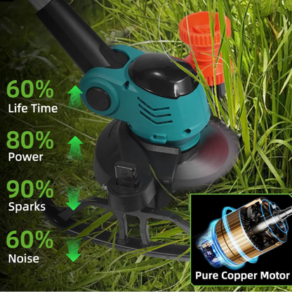 Handmaaier - Grasmaaier - Grastrimmer - Grasschaar - Grasmachine - 3000W - 6-Inch - Elektrische/Accu - Grastrimmer met 90° Verstelbare Kop – Snoerloos Tuingereedschap - 21V/18V Compatibel - Inclusief 2x Accu - QUORE