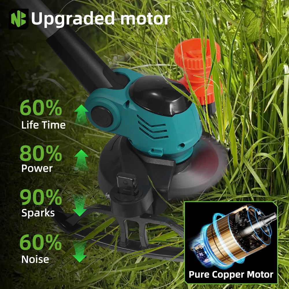 Handmaaier - Grasmaaier - Grastrimmer - Grasschaar - Grasmachine - 3000W - 6-Inch - Elektrische/Accu - Grastrimmer met 90° Verstelbare Kop – Tuingereedschap voor Precisiewerk - 21V/18V Compatibel - Inclusief 2x Accu - QUORE