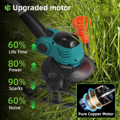 Handmaaier - Grasmaaier - Grastrimmer - Grasschaar - Grasmachine - 3000W - 6-Inch - Elektrische/Accu - Grastrimmer met 90° Verstelbare Kop – Tuingereedschap voor Precisiewerk - 21V/18V Compatibel - Inclusief 2x Accu - QUORE