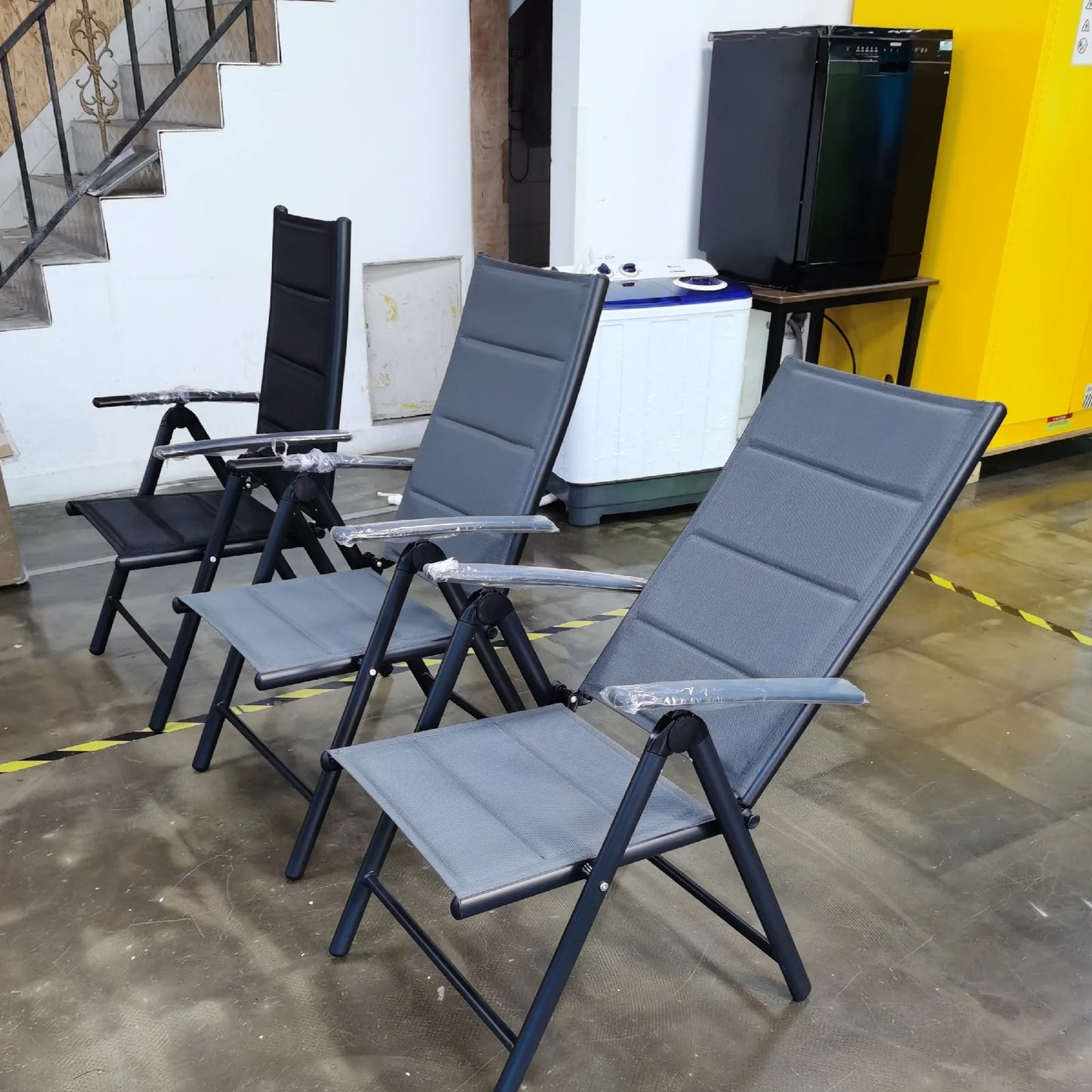 Inklapbare Tuinstoel – Vouwstoel – Balkonstoel – Campingstoel – Tuinfauteuil – Aluminium Frame – 7-Standen Verstelbare Rugleuning – Weerbestendig Zwart/Grijs