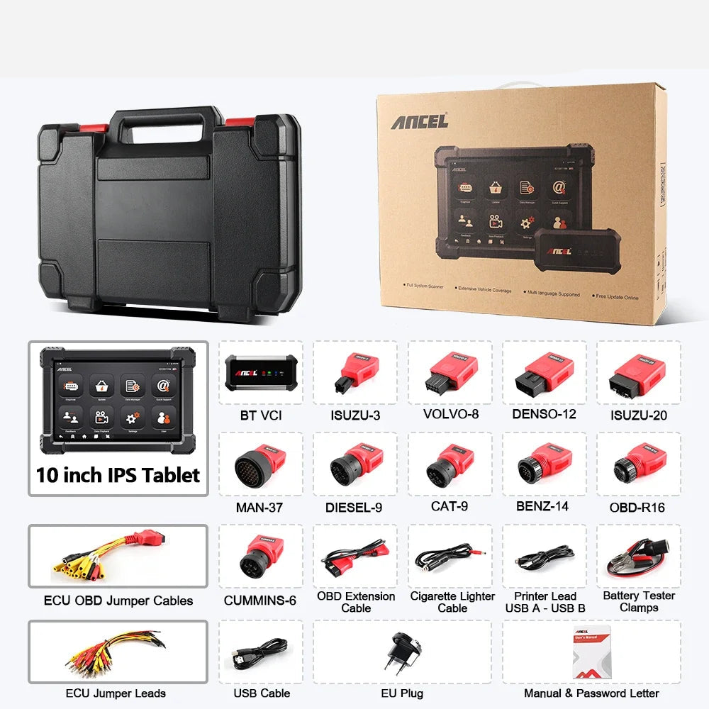 Professionele OBD2 Diagnosetool – Truck Scanner – Auto Diagnostiek – Zware Voertuig Scanner – Bluetooth Connectiviteit – 10,1 Inch Touchscreen – 6000 mAh Batterij