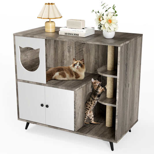 Kattenbakmeubel Houten Kast – Kattenbakkast – Kattenbak Ombouw – Kattenhuis Meubel – Kattenbak Verstopper – 3 Lagen Met Opbergruimte – Inclusief Kattenbakvanger