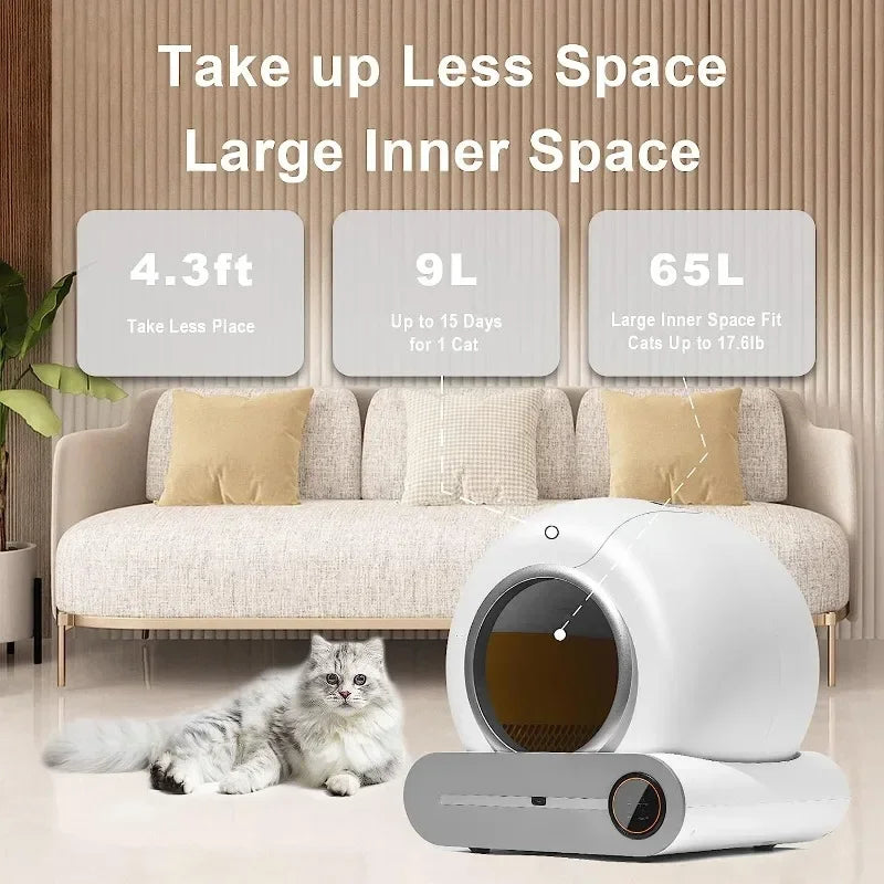 Automatische Zelfreinigende Kattenbak – Slimme Kattenbak – Zelfreinigende Kattenbak – App-Gestuurde Kattenbak – Hygiënische Kattenbak – Ruime 65L Binnenruimte – Veiligheidssensor Met App-monitoring