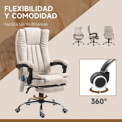 Massage Gaming Stoel - Bureaustoel - Swivel Stoel - met Voetsteun - Hoofdsteun - Verstelbare - Rugleuning - 6-puntsmassage - Ergonomische - Draaibare - 62 x 67 x 113-120 cm - Cream