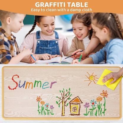 Kindermeubelset – Kindertafel – Kinderstoelenset – Speeltafel Kinder – Kinder Bureau – Verstelbare Hoogte – Duurzaam PVC & Plastic Hout - Geel - QUORE