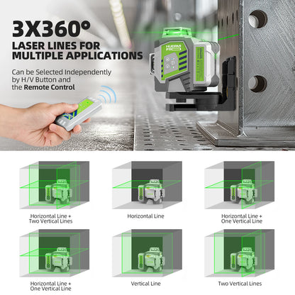 12-Lijnen 3D Kruislijnlaser – Laserwaterpas – Zelfnivellerende Laser – Bouwlaser – 360° Laserniveau – Afstandsbediening – 8000mAh Li-Ion Batterij – IP54 Bescherming – Variant SET-1