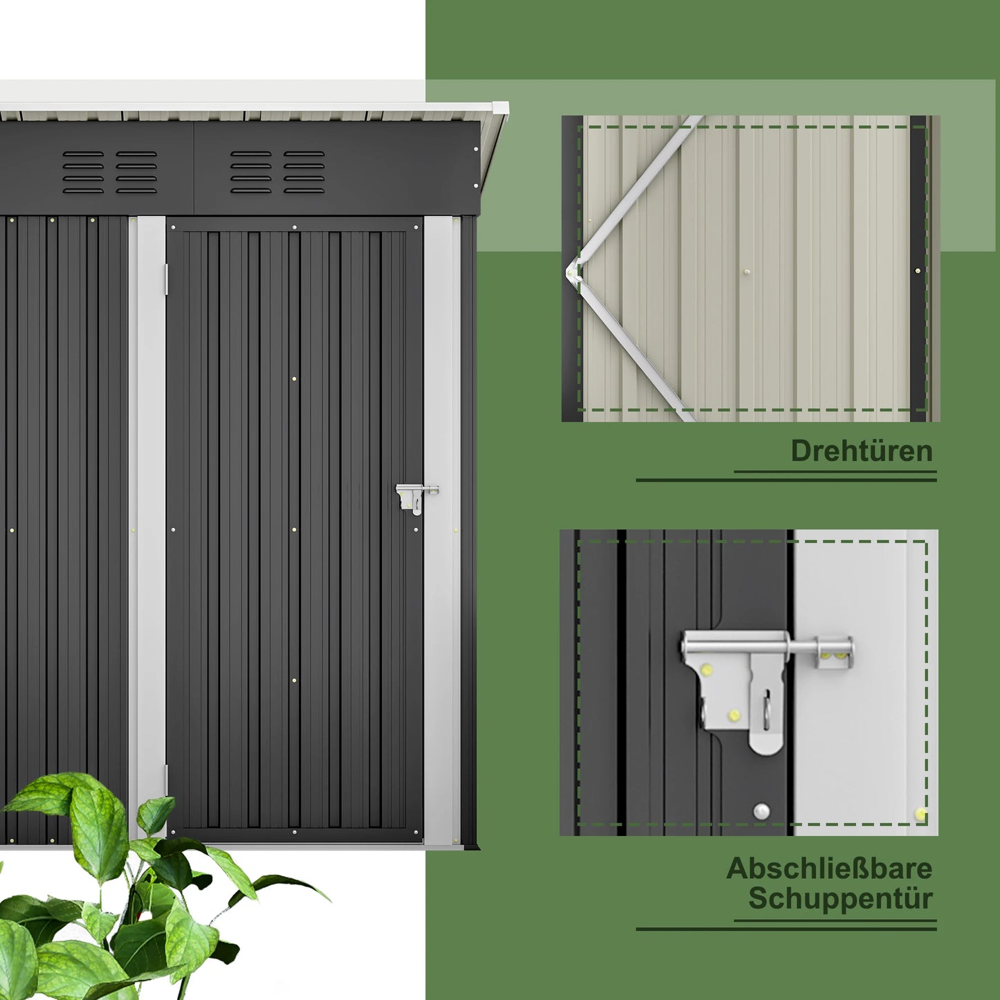 Tuinhuis – Tuinschuur – Berging – Opslag – Buitenhuis – Zwart – Waterbestendig Met Pultdak – Ventilatieopening