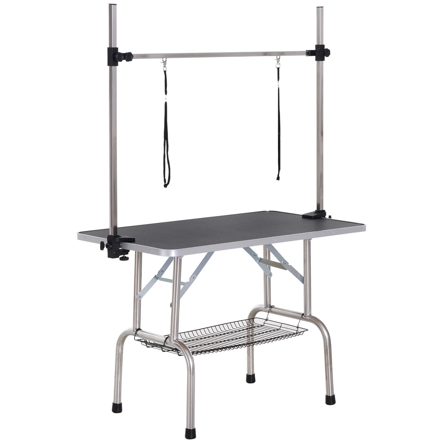 Hondentrimtafel – Hondentafel – Trimmtabel – Verzorgingstafel – Inklapbare Trimmtafel – Zwart – Anti-Slip Werkblad – Opbergmand Onder Tafel - QUORE