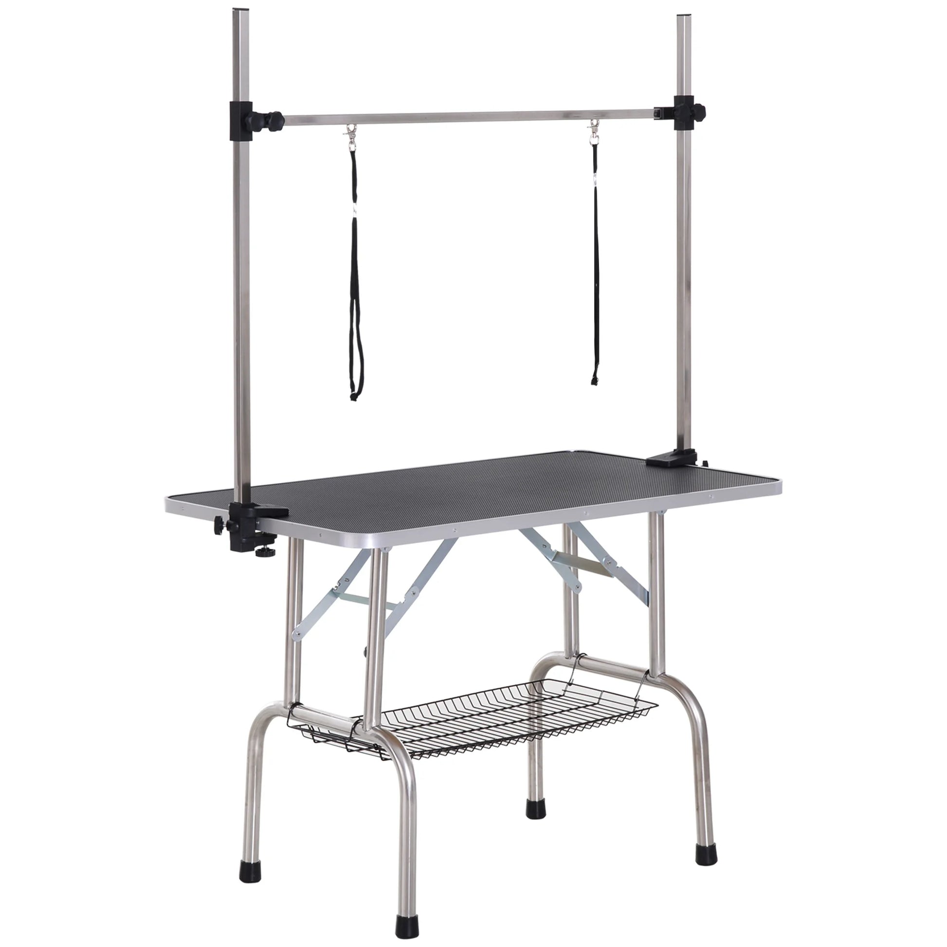 Hondentrimtafel – Hondentafel – Trimmtabel – Verzorgingstafel – Inklapbare Trimmtafel – Zwart – Anti-Slip Werkblad – Opbergmand Onder Tafel - QUORE