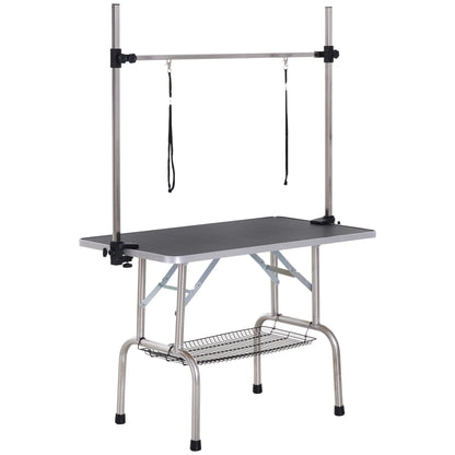 Hondentrimtafel – Hondentafel – Trimmtabel – Verzorgingstafel – Inklapbare Trimmtafel – Zwart – Anti-Slip Werkblad – Opbergmand Onder Tafel - QUORE