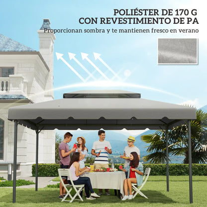 Gazebo - Tuin Dak - Reservedak - 2 Niveaus - Pergola Awning - met 180 g/m² Ademend Anti-UV Polyesterweefsel - PA-Coating - 10 Drainagegaten - Stevig - Durzaam - voor Tuin - Buiten - 3 x 4 m - Lichtgrijs
