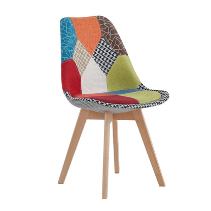2Pcs/4Pcs Nordic Dining Chairs Colorful Patchwork Chairs with Wooden Legs and padded seat Lounge Chair for Kitchen Living Room