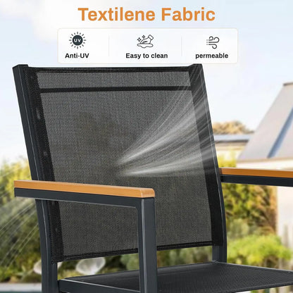 Tuinstoelen – Stapelbare Stoelen – Tuinmeubilair – Buitenstoelen – Aluminium Frame – Ademend Textilene – Weerbestendig - Set van 6 - Zwart