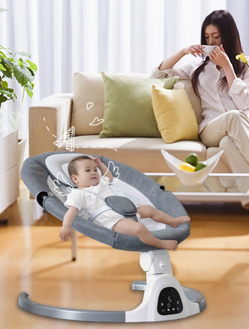 Elektrische Schommelstoel - Wiegstoel voor Baby's - Elektrische Wipstoel - Automatische Schommelstoel - voor Baby - met Vijfpunts Gordel en Afstandsbediening - Bluetooth - Grijs