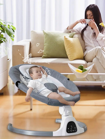 Elektrische Schommelstoel - Wiegstoel voor Baby's - Elektrische Wipstoel - Automatische Schommelstoel - voor Baby - met Vijfpunts Gordel en Afstandsbediening - Bluetooth - Grijs