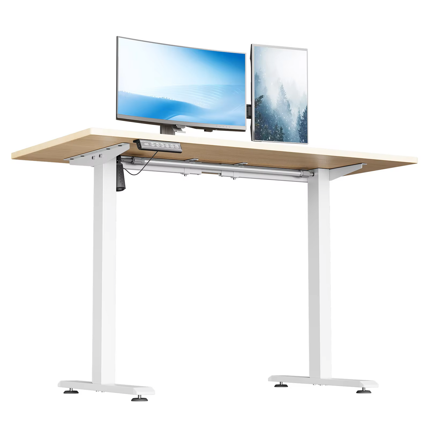 Bureauframe - Elektrisch Sta-bureaubeugel - Hefbureauframe - Verstelbaar - met USB-oplaadpoort - Geheugenbediening - voor Thuiskantoor - 29V - 60 x 135 x 120 cm - Wit - QUORE