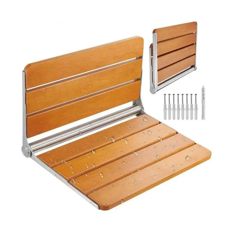 Douchekruk Inklapbaar - Opklapbare Douchestoel - Wandmontage - Opklapbare Douchebank - Ruimtebesparend - Douchestoel voor Zwangere Vrouwen - Eikenhouten Rugleuning 16in - Bruin