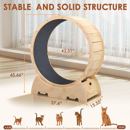 Katten Loopwiel - Looprad - Fitness - Stevig Hout - Stille Draaiende Dieren - 42,51inch - voor Grote Katten - Zware Binnen Rennwiel - met Anti-Slip Ontwerp - Geel
