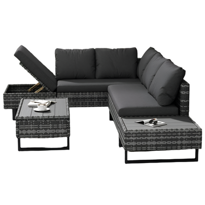 Loungebank – Tuinbank – Loungeset – Buitenbank – Tuinmeubel – PE-Rattan – Verstelbare Fauteuil tot 50° - Grijs