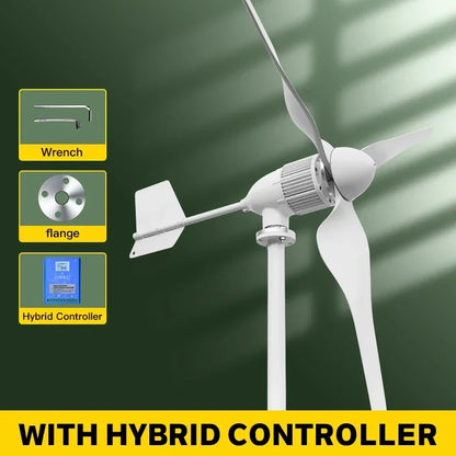 Windgenerator – Windturbine – Duurzame Energie – Elektriciteitsgenerator – 5000W Vermogen – Roestvast Stalen As - Hybride Regelaar - 24V