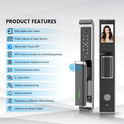Slimme Bluetooth Deurslot – Elektronisch Slot – Vingerafdrukslot – Digitale Deursluiting – Mobiele App Slot – 100 Vingerafdrukken – Aluminiumlegering Design - 24x240 - 6068 - Rond