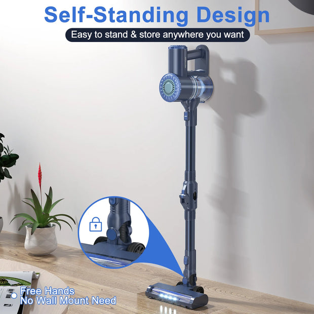 PrettyCare - Steelstofzuiger - Snoerloze stofzuiger - 25KPA - 1,2L Capaciteit - Zakloos - HEPA - 160W - Blauw