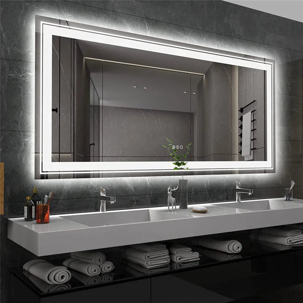 Badkamerspiegel - met LED - Spiegel - Smart Spiegel - Badkamerspiegel met Verlichting - Anti-fog - Dimbaar - 3 Lichtkleuren - Touch Sensor - Verlichte Wandspiegel - Waterdicht - 160x80cm