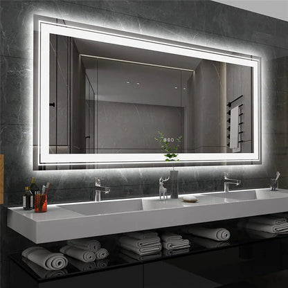 Badkamerspiegel - met LED - Spiegel - Smart Spiegel - Badkamerspiegel met Verlichting - Anti-fog - Dimbaar - 3 Lichtkleuren - Touch Sensor - Verlichte Wandspiegel - Waterdicht - 160x80cm