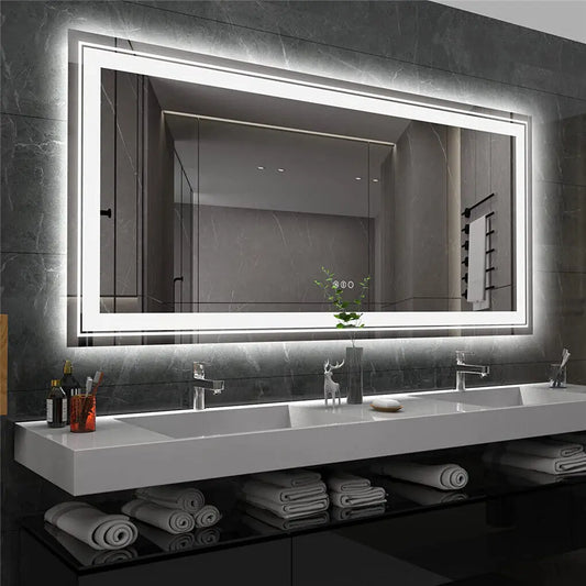 Badkamerspiegel - met LED - Spiegel - Smart Spiegel - Badkamerspiegel met Verlichting - Anti-fog - Dimbaar - 3 Lichtkleuren - Touch Sensor - Verlichte Wandspiegel - Waterdicht - 160x80cm