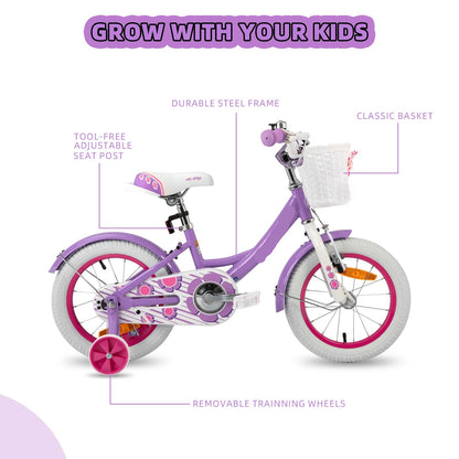 Kinderfiets - Kinderfietsen - Meisjesfiets - 16” - Beginnersfiets - Fiets met hulpwielen, Koolstofstaal - Binnen en buiten te gebruiken - Roze