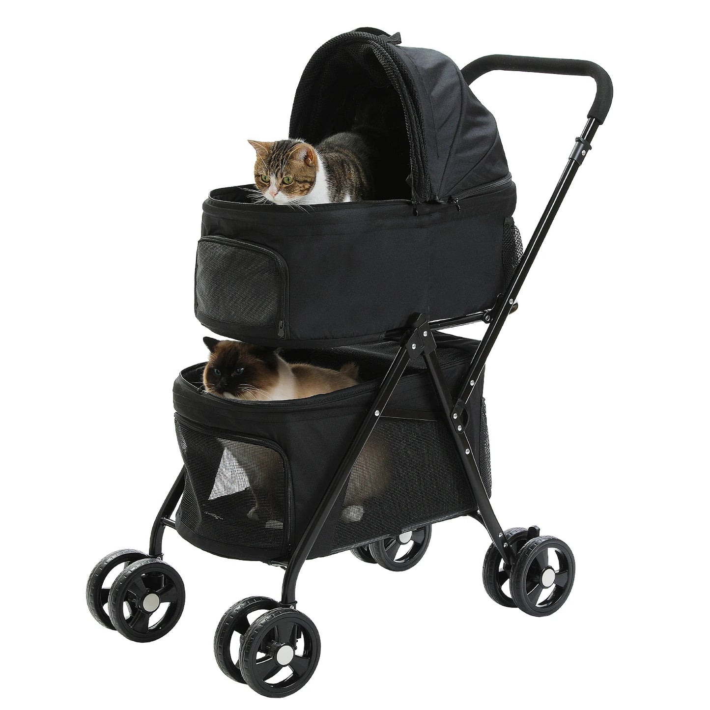 Foldable Pet Stroller with 4 Wheels, Double Dog Stroller for Travel Walking, Detachble Portable Pet Bag for Small Cats or Dogs