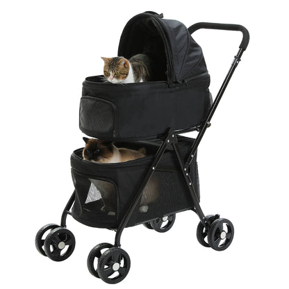 Foldable Pet Stroller with 4 Wheels, Double Dog Stroller for Travel Walking, Detachble Portable Pet Bag for Small Cats or Dogs