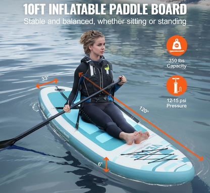 Supboard - Paddle Board - Peddelplank - Surfplank - Opblaasbaar - met Zitje - Inc. Klittenbandsluiting - Voor - Bevestigingspunten - Peddel - Vin - Reparatieset - Stoel - Handpomp - Waterdichte Telefoonhoes - Draagtas - 323 x 83.8 x 15.2 cm - Turkoois
