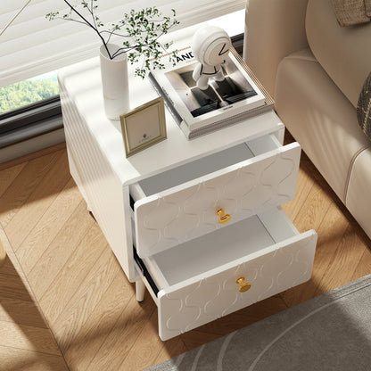 Modern Nachtkastje - Wit - set van 2 - Vergulde handgrepen - Golfpatroon - met 2 laden - gelakt - hoeken in stootvast ontwerp - 39,5 B*40 D*50 H cm - QUORE
