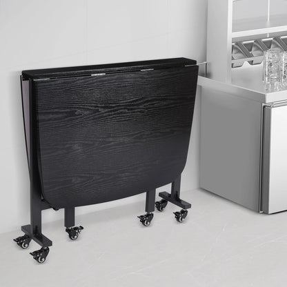 Multifunctional Foldable Dining Table Small Kitchen Table Black with 6 Brake Castors  in 3 Shapes 120 x 80 x 75 cm - QUORE