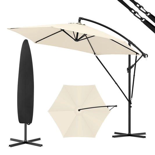 Parasol - Zweefparasols - Tuinparasol - Balkonparasol - Recht Kantelbaar - UV-bestendig - Duurzaam - Waterdicht - voor  Buiten - Tuin - Terrastafel - Rond - Polyester -310 x 310 cm - Beige - QUORE