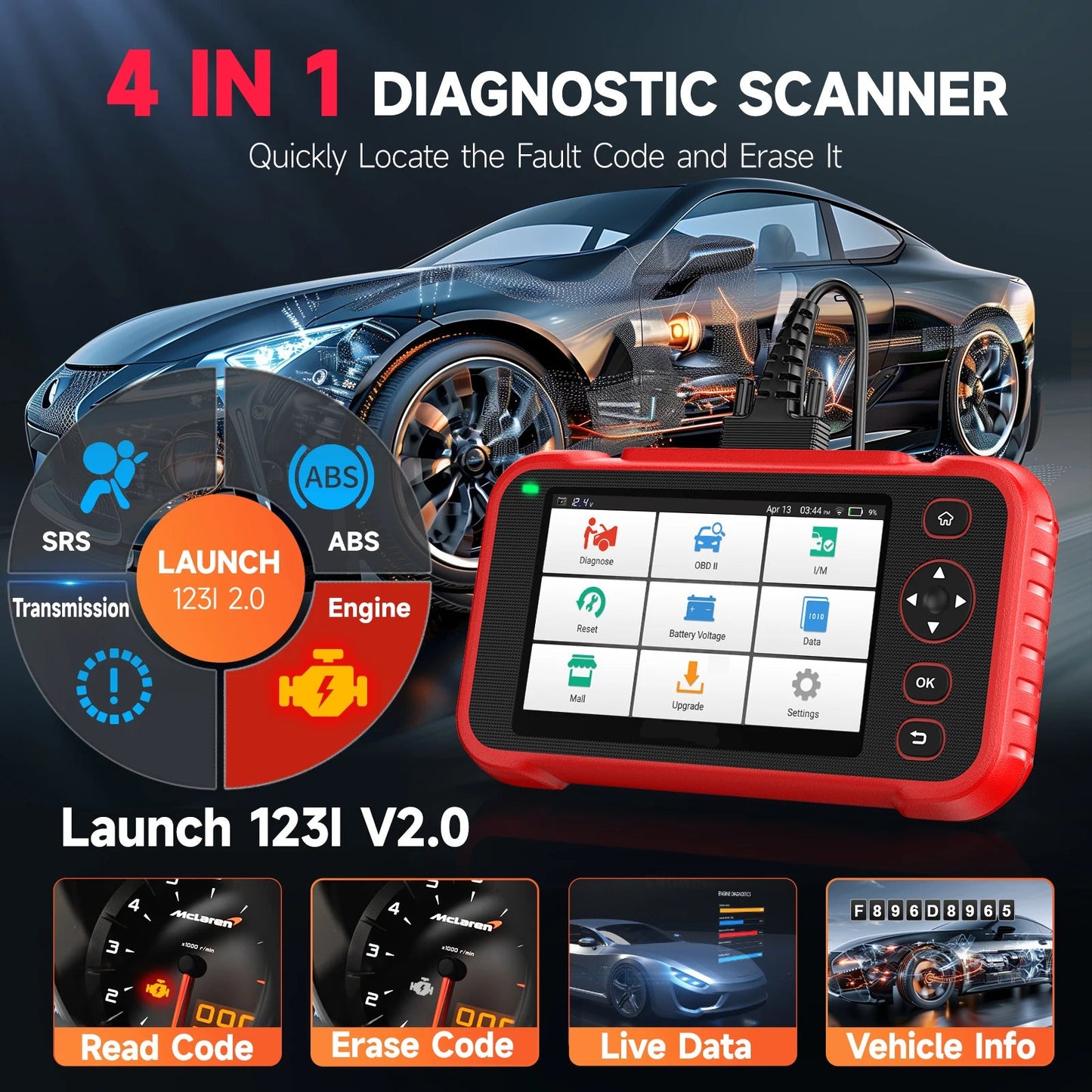 Auto Diagnose Tool – Auto Scanner – Foutcode Lezer – OBD2 Scanner – Motor Controle – 4-Kanaals Systeemdiagnose – Gratis WiFi Updates